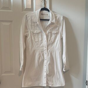 ASOS White Denim Button-Up Long Sleeve Shirt Dress with fitted waist